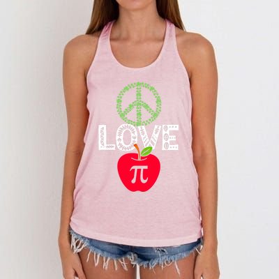 Peace Love Pi Day Outfit Shamrock Lucky Teachers And Students Funny Gift Women's Knotted Racerback Tank