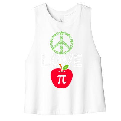 Peace Love Pi Day Outfit Shamrock Lucky Teachers And Students Funny Gift Women's Racerback Cropped Tank