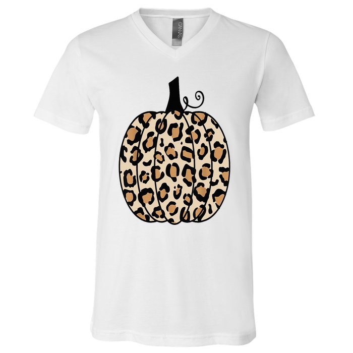 Pumpkin Leopard Print  V-Neck T-Shirt