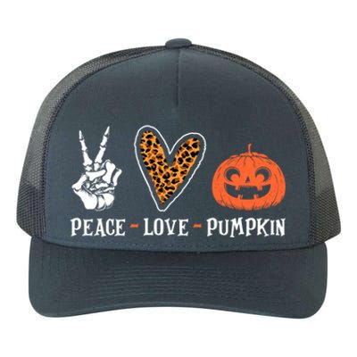 Peace Love Pumpkin Halloween Skeleton Hand Leopard Heart Great Gift Yupoong Adult 5-Panel Trucker Hat