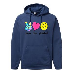 Peace Love Pickleball Retired Ladies Funny Pickleball Gift Performance Fleece Hoodie