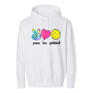 Peace Love Pickleball Retired Ladies Funny Pickleball Gift Garment-Dyed Fleece Hoodie