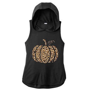 Pumpkin Leopard Print Cheetah Fall Graphic Thanksgiving Ladies PosiCharge Tri-Blend Wicking Draft Hoodie Tank