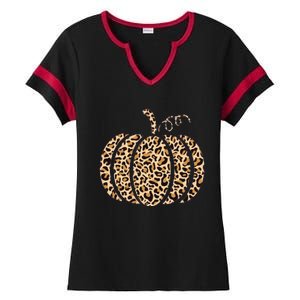 Pumpkin Leopard Print Cheetah Fall Graphic Thanksgiving Ladies Halftime Notch Neck Tee