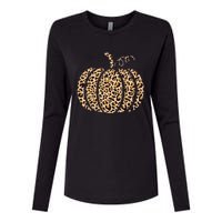 Pumpkin Leopard Print Cheetah Fall Graphic Thanksgiving Womens Cotton Relaxed Long Sleeve T-Shirt