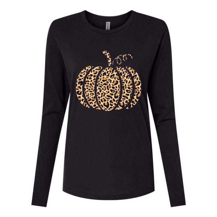 Pumpkin Leopard Print Cheetah Fall Graphic Thanksgiving Womens Cotton Relaxed Long Sleeve T-Shirt