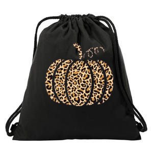 Pumpkin Leopard Print Cheetah Fall Graphic Thanksgiving Drawstring Bag