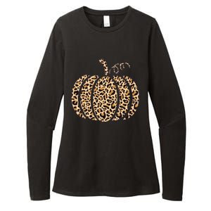 Pumpkin Leopard Print Cheetah Fall Graphic Thanksgiving Womens CVC Long Sleeve Shirt