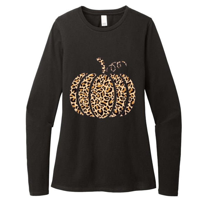 Pumpkin Leopard Print Cheetah Fall Graphic Thanksgiving Womens CVC Long Sleeve Shirt