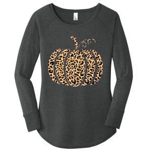 Pumpkin Leopard Print Cheetah Fall Graphic Thanksgiving Women's Perfect Tri Tunic Long Sleeve Shirt