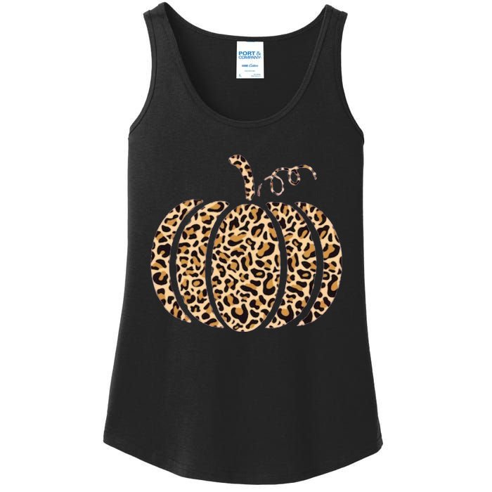 Pumpkin Leopard Print Cheetah Fall Graphic Thanksgiving Ladies Essential Tank