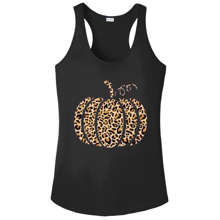 Pumpkin Leopard Print Cheetah Fall Graphic Thanksgiving Ladies PosiCharge Competitor Racerback Tank