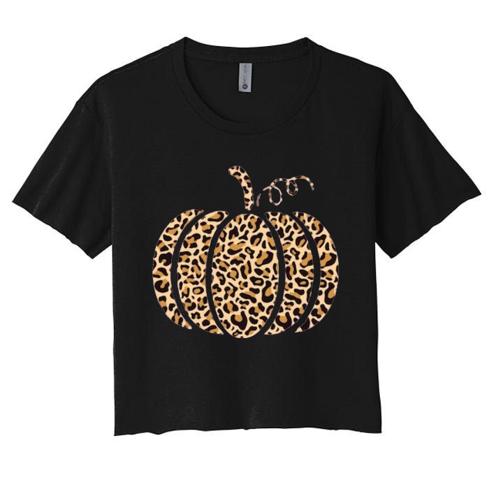 Pumpkin Leopard Print Cheetah Fall Graphic Thanksgiving Women's Crop Top Tee