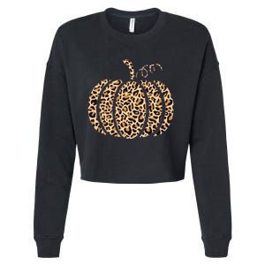 Pumpkin Leopard Print Cheetah Fall Graphic Thanksgiving Cropped Pullover Crew