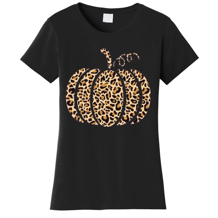 Pumpkin Leopard Print Cheetah Fall Graphic Thanksgiving Women's T-Shirt