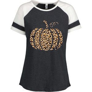 Pumpkin Leopard Print Cheetah Fall Graphic Thanksgiving Enza Ladies Jersey Colorblock Tee