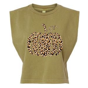 Pumpkin Leopard Print Cheetah Fall Graphic Thanksgiving Garment-Dyed Women's Muscle Tee