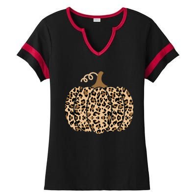 Pumpkin Leopard Print For Women N Fall Ladies Halftime Notch Neck Tee