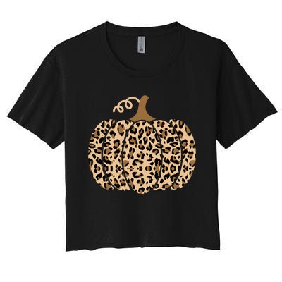 Pumpkin Leopard Print For Women N Fall Women's Crop Top Tee