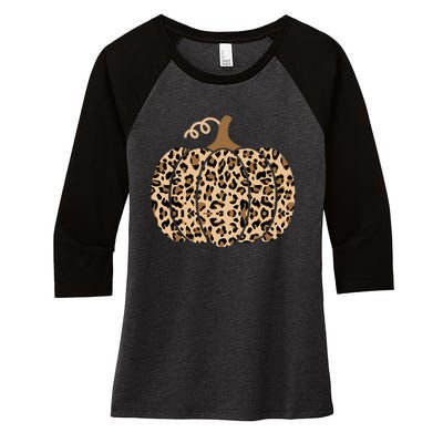 Pumpkin Leopard Print For Women N Fall Women's Tri-Blend 3/4-Sleeve Raglan Shirt