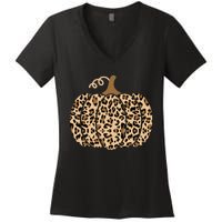 Pumpkin Leopard Print For Women N Fall Women's V-Neck T-Shirt