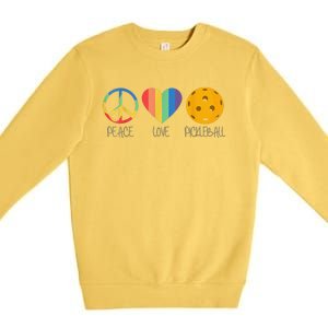 Peace Love Pickleball Funny Pickleball Paddle Player Premium Crewneck Sweatshirt