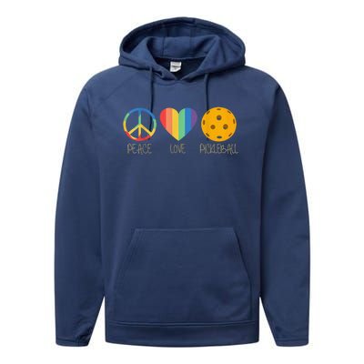 Peace Love Pickleball Funny Pickleball Paddle Player Performance Fleece Hoodie