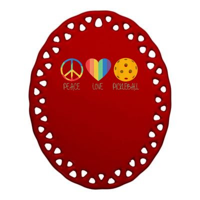 Peace Love Pickleball Funny Pickleball Paddle Player Ceramic Oval Ornament