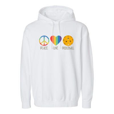 Peace Love Pickleball Funny Pickleball Paddle Player Garment-Dyed Fleece Hoodie