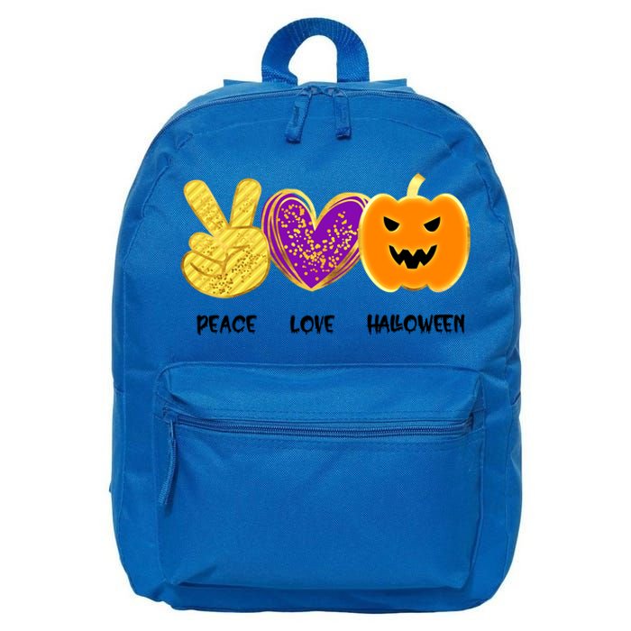 Peace Love Pumpkin Funny Halloween Peace Sign Cute Gift 16 in Basic Backpack