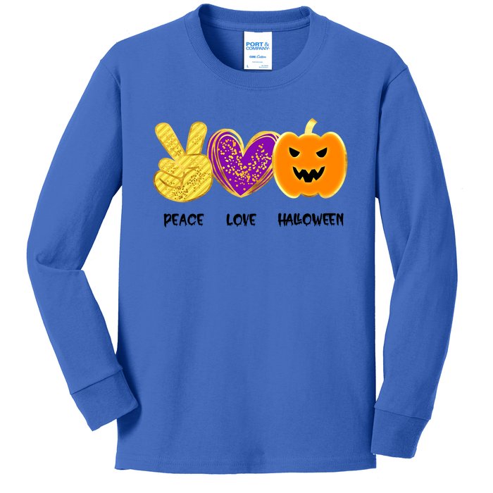 Peace Love Pumpkin Funny Halloween Peace Sign Cute Gift Kids Long Sleeve Shirt