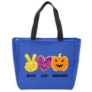 Peace Love Pumpkin Funny Halloween Peace Sign Cute Gift Zip Tote Bag