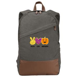 Peace Love Pumpkin Funny Halloween Peace Sign Cute Gift Cotton Canvas Backpack