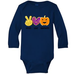 Peace Love Pumpkin Funny Halloween Peace Sign Cute Gift Baby Long Sleeve Bodysuit