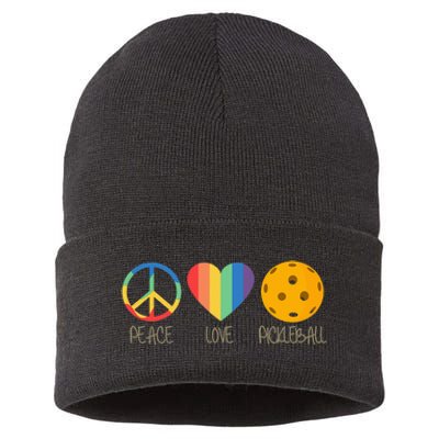 Peace Love Pickleball funny sport lovers Sustainable Knit Beanie