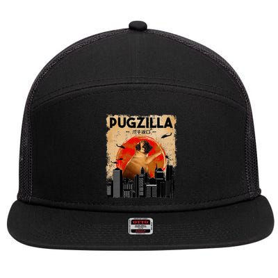 Pug Lover Pugzilla Funny Pug Funny Dog Pug Art Pug  7 Panel Mesh Trucker Snapback Hat