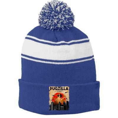 Pug Lover Pugzilla Funny Pug Funny Dog Pug Art Pug  Stripe Pom Pom Beanie