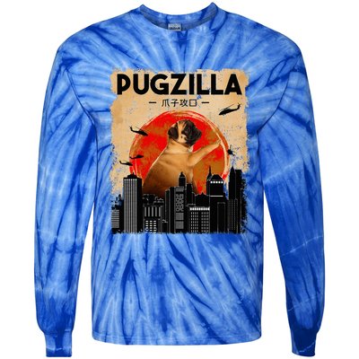 Pug Lover Pugzilla Funny Pug Funny Dog Pug Art Pug  Tie-Dye Long Sleeve Shirt