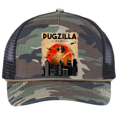 Pug Lover Pugzilla Funny Pug Funny Dog Pug Art Pug  Retro Rope Trucker Hat Cap