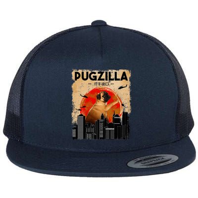 Pug Lover Pugzilla Funny Pug Funny Dog Pug Art Pug  Flat Bill Trucker Hat