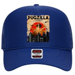 Pug Lover Pugzilla Funny Pug Funny Dog Pug Art Pug  High Crown Mesh Back Trucker Hat