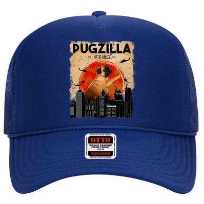 Pug Lover Pugzilla Funny Pug Funny Dog Pug Art Pug  High Crown Mesh Back Trucker Hat