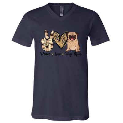 Peace Love Pug Mom Funny Dog Mom Puppy Lover Mothers Day V-Neck T-Shirt