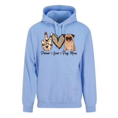 Peace Love Pug Mom Funny Dog Mom Puppy Lover Mothers Day Unisex Surf Hoodie