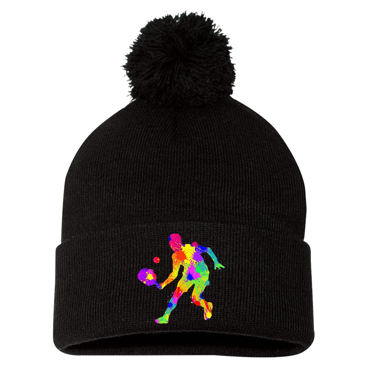 Pickleball Ladies Peace Love Pickleball Tie Dye Pom Pom 12in Knit Beanie