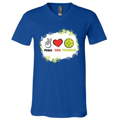 Peace Love Pickleball Funny Pickleball Gift V-Neck T-Shirt