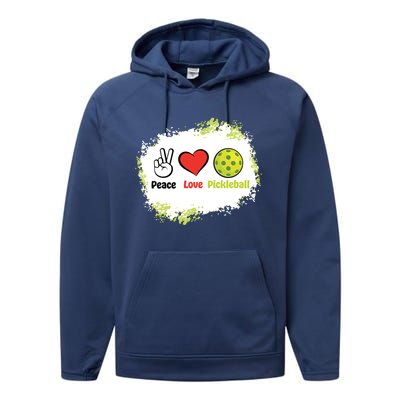 Peace Love Pickleball Funny Pickleball Gift Performance Fleece Hoodie