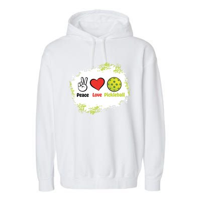 Peace Love Pickleball Funny Pickleball Gift Garment-Dyed Fleece Hoodie