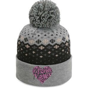 Pink Leopard Print Love Heart Nana The Baniff Cuffed Pom Beanie