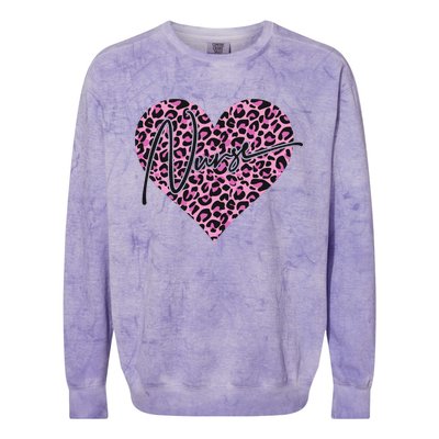 Pink Leopard Print Love Heart Nurse Colorblast Crewneck Sweatshirt